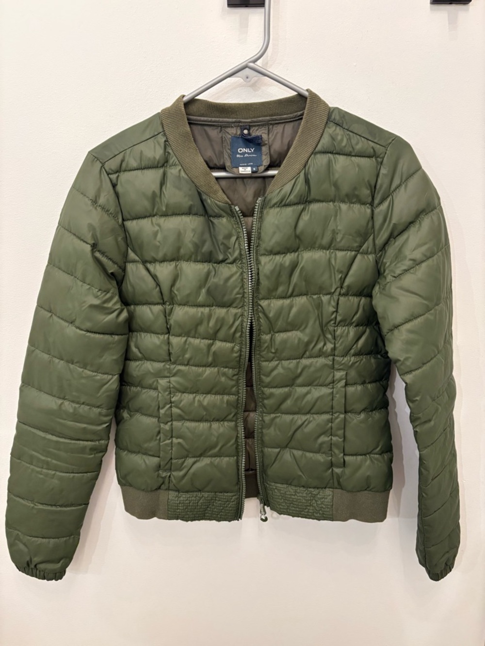 ONLY Green Quilted Jacket with Ribbed Collar